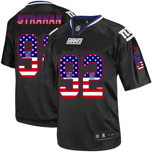 Men's Elite Michael Strahan Nike Jersey Black - #92 USA Flag Fashion NFL New York Giants